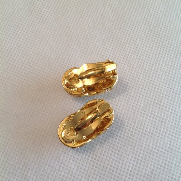 Vintage Joan Rivers Pave Rhinestone Gold Tone Clip On Earrings - Picture 4 of 6